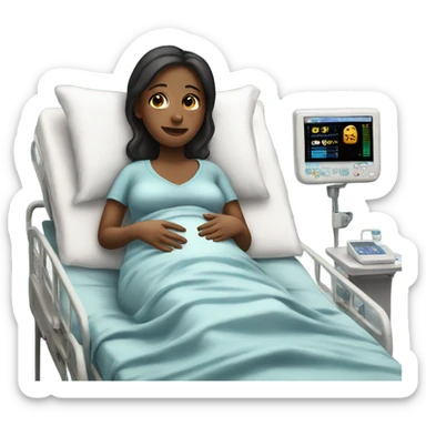 Realistic pregnant women in hospital bed sticker