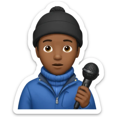 black man with winter clothes holding microphone sticker
