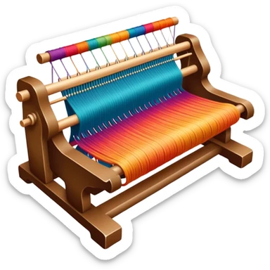 Carpet weaving icon, weaving loom, colorful threads, woven carpet design, intricate patterns, minimalistic style, clean lines, transparent background. sticker