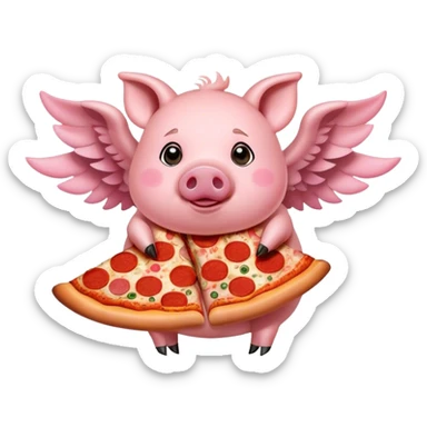 Pig with two pizza wings sticker