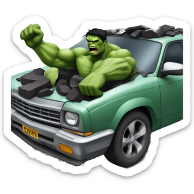 Vengeful hulk smashing a car and damaging it sticker