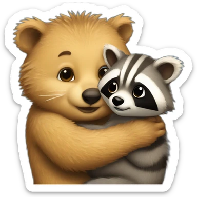 quokka hugging racoon sticker
