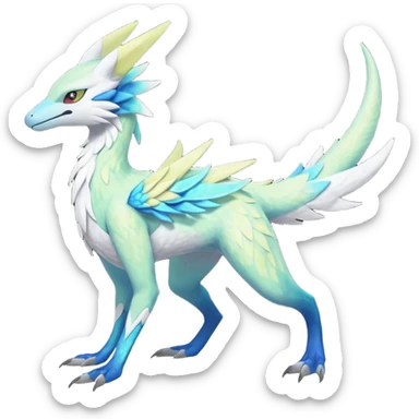 Colorful scaly flurry iridescent shiny bioluminescent translucent luminescent neon pastel bright pale Latias-Sergal-Vernid-Silvally-Renamon-Zeraora-Bastet-Fakémon-hybrid-fusion-creature, full body sticker