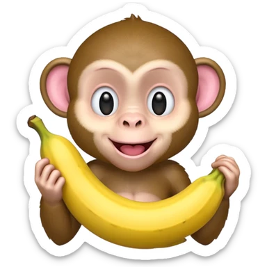 A light pink emoji monkey holding a banana sticker
