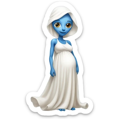 Pregnant blue alien woman, full body, on white dress sticker