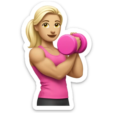 Female White bicep side view holding a pink dumbbell sticker
