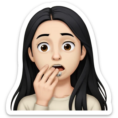 person choking themselves with black long hair and black nose ring  sticker