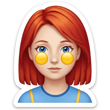 wendy thomas  the clown from gta rp nopixel she has a blue sun on her right eye with three yellow lines below her right eye and bove her left eye. she has bright red hair and light blue eyes sticker