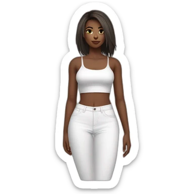 Toned full woman body white mini short crop top big bust straight hair small sexy face sticker