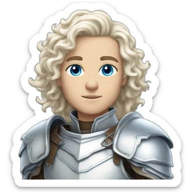 white androgynous guy white long curly hair armor blue eyes sticker