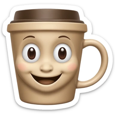 Ink wash style, coffee cup creature, big heart eyes, dopey smile sticker