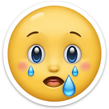 Emoji, yellow round laughing tilted ahead face with blue tears of fun sticker