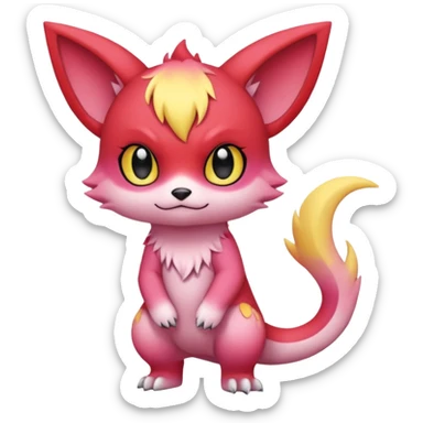 Pastel warm colorful-red-pink-yellow-gradient anime-styled edgy cool badass cute random Fakémon-creature, with random markings, full body sticker