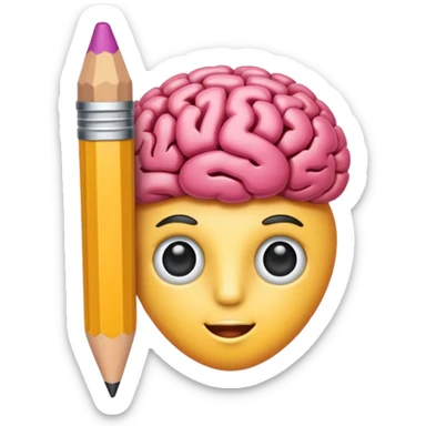 emoji représentant l'action d'écrire avec une touche d'intelligence artificielle, un crayon ou stylo avec un cerveau ou une puce électronique sticker