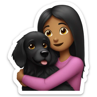black dog cuddling dark long hair girl with big beautiful big sticker