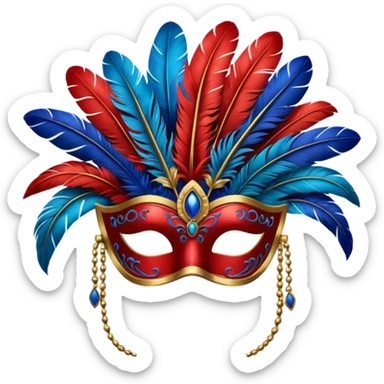masquerade mask with red and blue feathers sticker