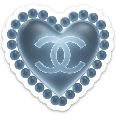 Keep the Chanel heart in metallic silver, surrounded by pearls, featuring interlocking C's, refined and timeless, with no background. sticker
