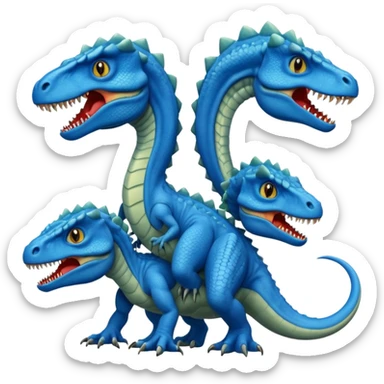 blue hydra, strong reptilian body, like a dinosaure, not like a snake,  with 3 heads rising from its neck sticker