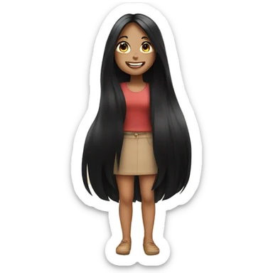 Girl with long black hair and hear eyes very happy sticker