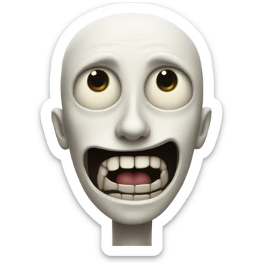 Tall, white, skinny humanoid with void eyes and a gaping mouth sticker