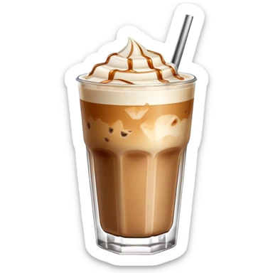 iced latte in realistic glass with ice and creamy coffee, high resolution, iOS style emoji sticker