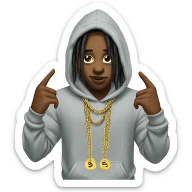 young hustler with dreads holding money with both hands wearing a hoodie  with gold jewelry chains on sticker