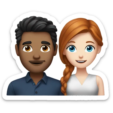A white dark hair blue eye guy and a white redhead hazel eye woman they are rich and they are hugged sticker