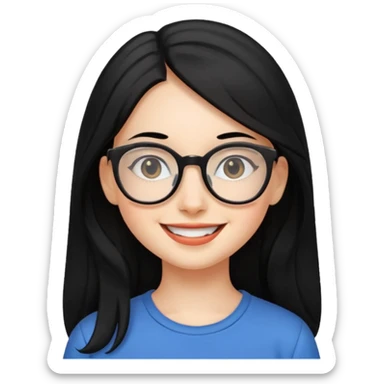 chica cabello largo negro, con lentes que este muy feliz sticker