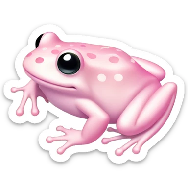 Frog "A pastel pink frog with glossy, glowing skin, heart-shaped spots, and tiny sparkling lily pads floating nearby." sticker