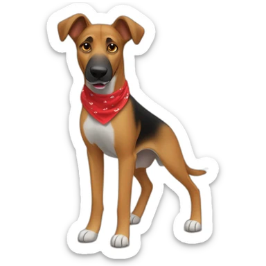 65% Coonhound 35% German Shepherd mix dog wearing small plain red bandana walking left sticker