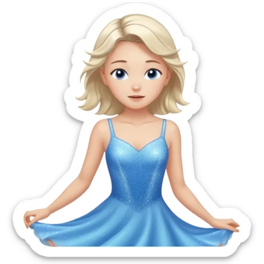 The ice skater girl in the sparkling blue dress spins gently with her eyes closed. sticker