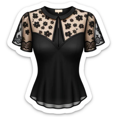 Realistic womens black sheer blouse, detailed dark black lace
 sticker