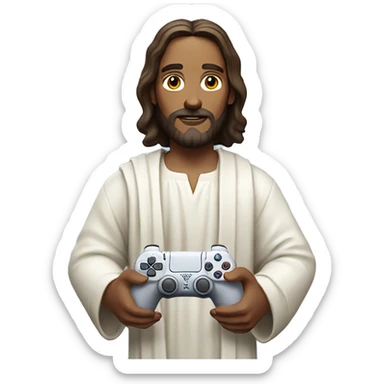 Jesus holding a PlayStation 5 controller sticker