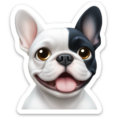 White French bulldog with blue eyes with a long black haired girl sticker