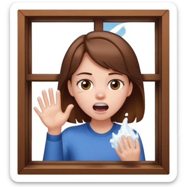 Brown haired girl Foaming at the mouth clawing at a window sticker