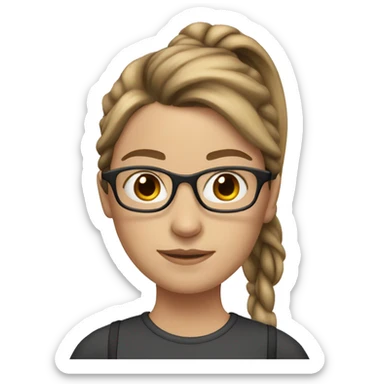 white girl with brown hair ponytail and glasses sticker