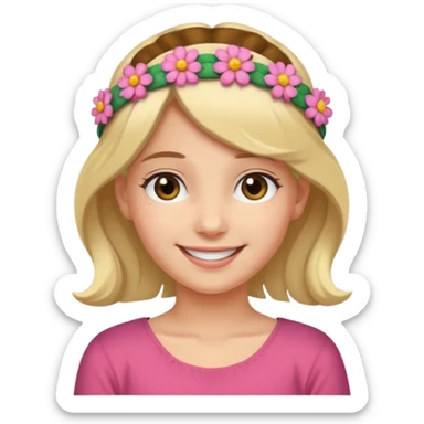 Girl wearing floral headband and smile sticker