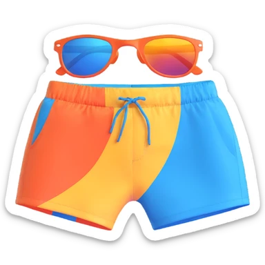 beach swim shorts and separate sunglasses arranged together in same image sticker