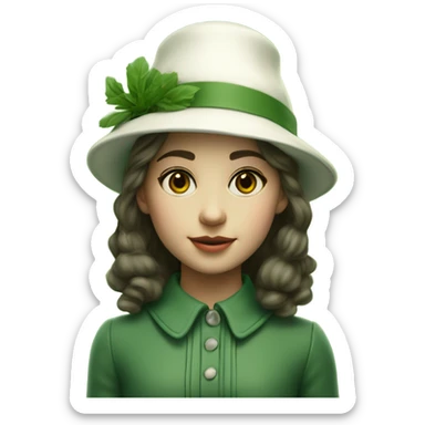 a girl with a white hat and a green background with a green background and a green background with a green background and a green background with a white girl with a, Ada Gladys Killins, aestheticism, foto realistic, a character portrait sticker