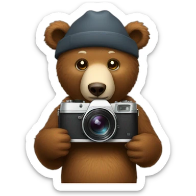 bear holding camera sticker