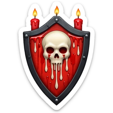 Creepy shield badge, candles, bones, blood dripping, gothic horror design, no background
 sticker