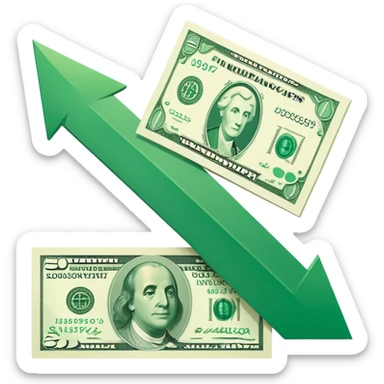 downward arrow next to a banknote, representing lowering costs sticker