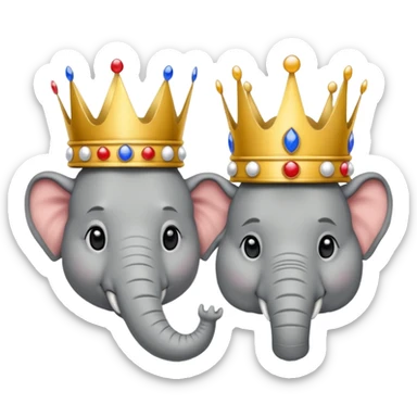 (Democratic Party) elephant facing (Republican Party) donkey neither wearing a crown.  Put face of Donald Trump wearing a crown in between them sticker