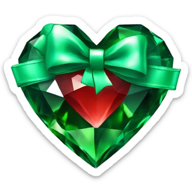 crystal red heart wrapped in emerald bow sticker