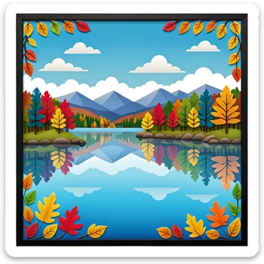 Beautiful lake during the fall made of felt, scrapbooking sticker