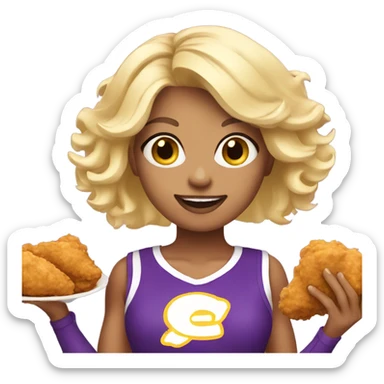 blonde cheerleader holding fried chicken in a purple uniform sticker