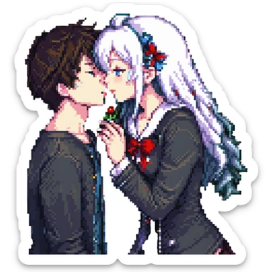 anime girl kissing boy sticker