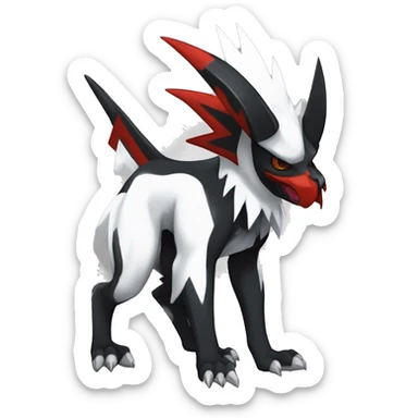 Black Cool Edgy Absol-Houndoom-Garchomp Fakémon Digimon with Red and white Edgy markings, full body, outlinEd sticker