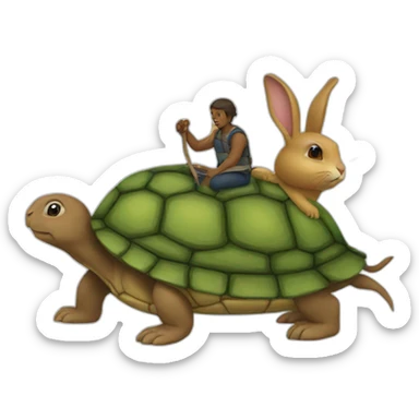 Rabbits ride turtles. sticker