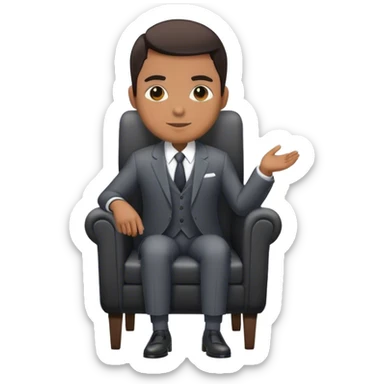 Lobo con traje elegante de cuerpo completo sentado en una silla sticker